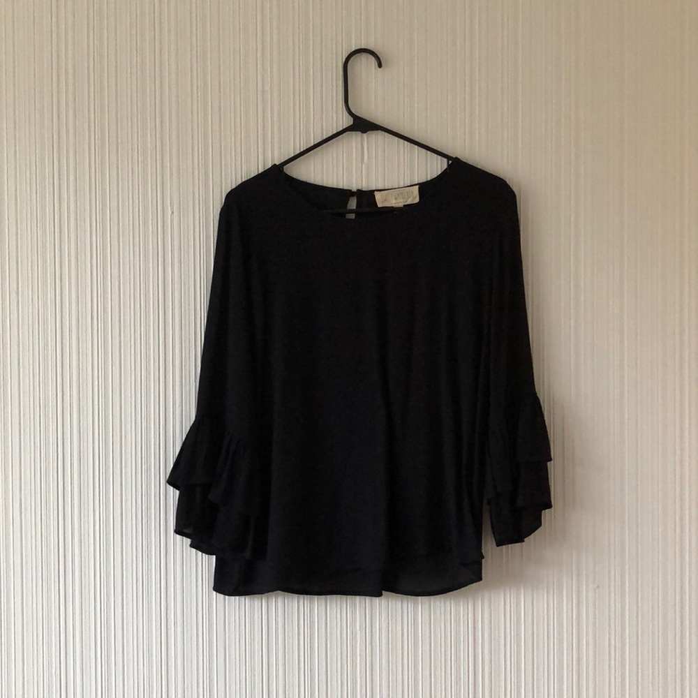 Ruffle Sleeve Black Blouse